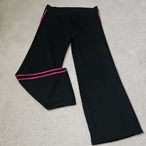 NWOT Reebok Black Joggers with Pink Stripes, Wide-Leg Design